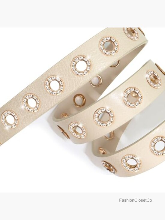 Rhinestone Grommet Punk Faux Leather Belt Adjustable Y2K Western Cowgirl main image 6
